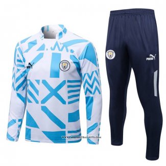 Sweatshirt Tracksuit Manchester City 22/23 White and Blue